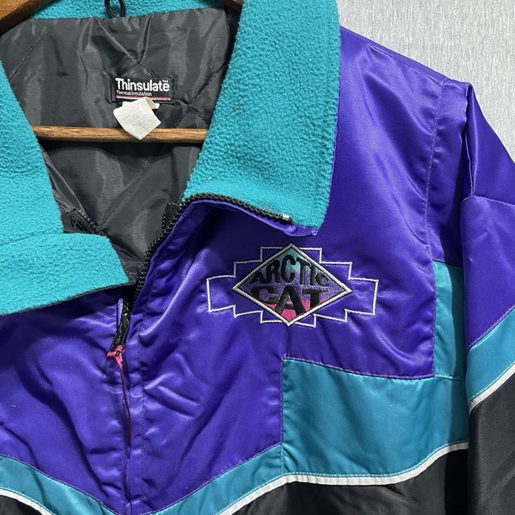VTG Arctic Cat Western ArcticWear Snowmobile Jacket Thinsulate Coat Mens L Aztec - Picture 9 of 10